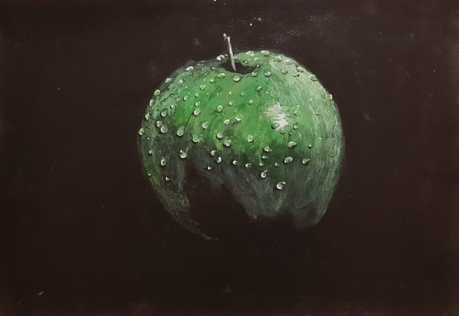 Still life, green apple, fruit, Painting for the kitchen. IRINA OLEYNIK Originalgemälde zu verkaufen