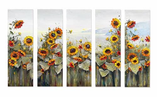 Sunflowers Meet the Ocean de Lisa Elley, Pintura a la venta en Singulart