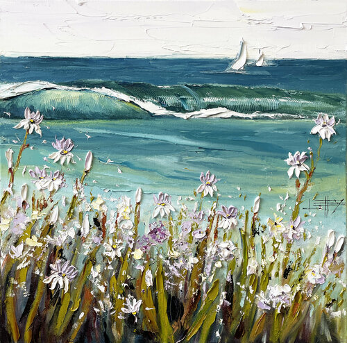 Coastal Irises van Lisa Elley, Schilderij te koop op Singulart