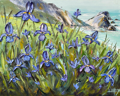 Pacific Coast Irises van Lisa Elley, Schilderij te koop op Singulart