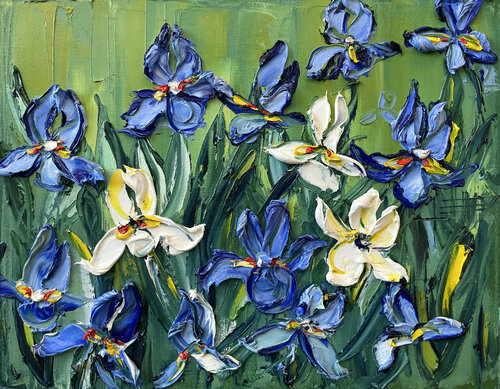 Irises to Gogh di Lisa Elley, Pittura in vendita su Singulart