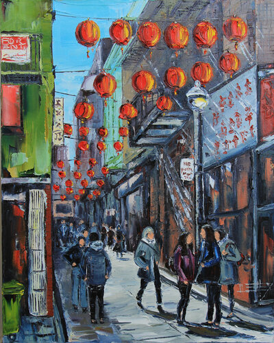 Chinatown at Noon van Lisa Elley, Schilderij te koop op Singulart