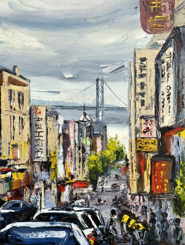 A walk in San Francisco di Lisa Elley, Pittura in vendita su Singulart
