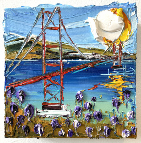 Lupins at the Golden Gate di Lisa Elley, Pittura in vendita su Singulart