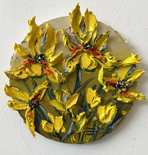 Irises in Yellow van Lisa Elley, Schilderij te koop op Singulart