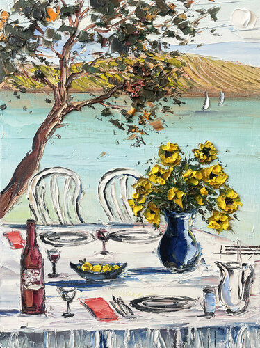 A Table on the Bay di Lisa Elley, Pittura in vendita su Singulart