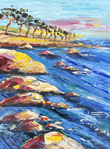 Coastal Cypress Dusk di Lisa Elley, Pittura in vendita su Singulart