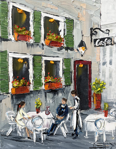 Summer at the Cafe van Lisa Elley, Schilderij te koop op Singulart