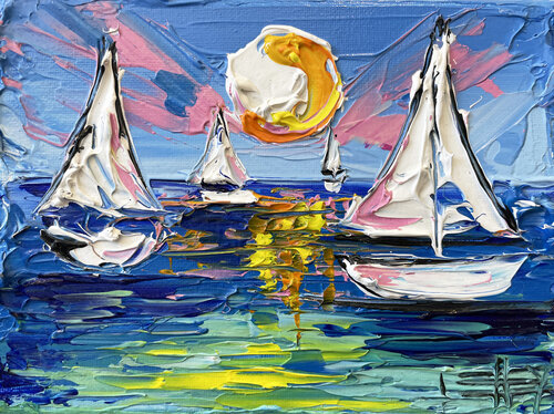 Sailboat Trio van Lisa Elley, Schilderij te koop op Singulart