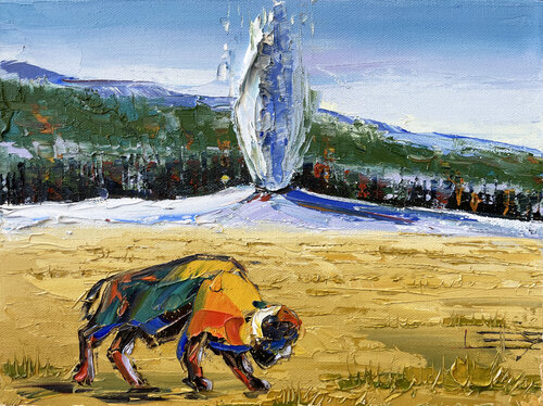 Buffalo at Yellowstone van Lisa Elley, Schilderij te koop op Singulart