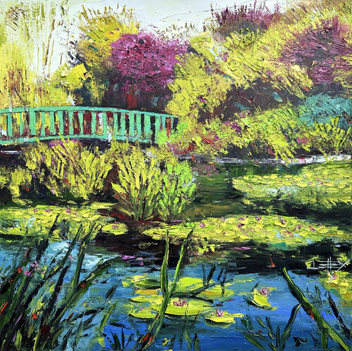 Waterlily Reflections with Monet van Lisa Elley, Schilderij te koop op Singulart