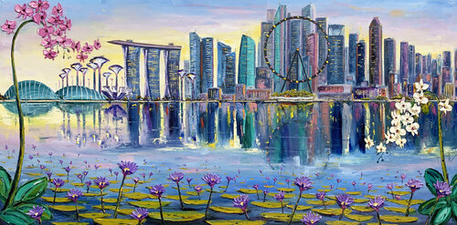 Singapore Skyline Sunset van Lisa Elley, Schilderij te koop op Singulart