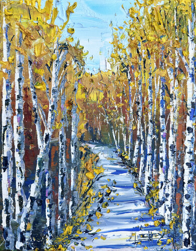 A stroll through golden woods van Lisa Elley, Schilderij te koop op Singulart