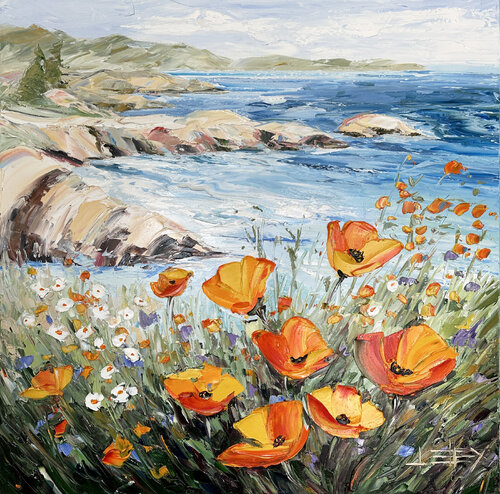 Seabreeze and Poppies di Lisa Elley, Pittura in vendita su Singulart