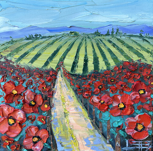 Poppy Vines van Lisa Elley, Schilderij te koop op Singulart