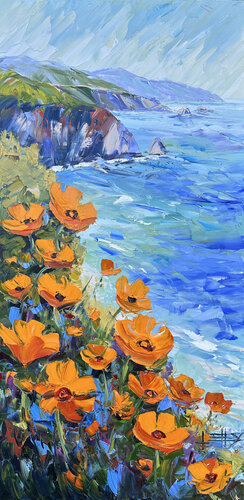 Poppies at the Sea van Lisa Elley, Schilderij te koop op Singulart