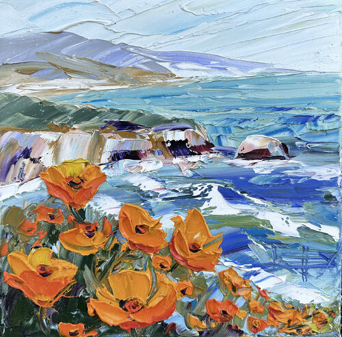 Coastal Poppy Glow van Lisa Elley, Schilderij te koop op Singulart