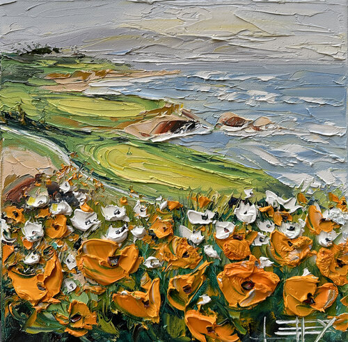 Poppies at Pebble Beach van Lisa Elley, Schilderij te koop op Singulart