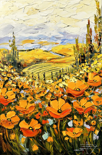 Poppies and Vine van Lisa Elley, Schilderij te koop op Singulart