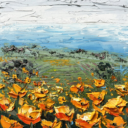 Poppies in the Bay van Lisa Elley, Schilderij te koop op Singulart
