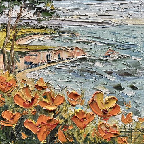 Pebble Beach Poppiee by Lisa Elley, Painting for Sale on Singulart