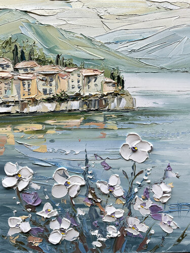 Violet Whisper, Lake Como van Lisa Elley, Schilderij te koop op Singulart
