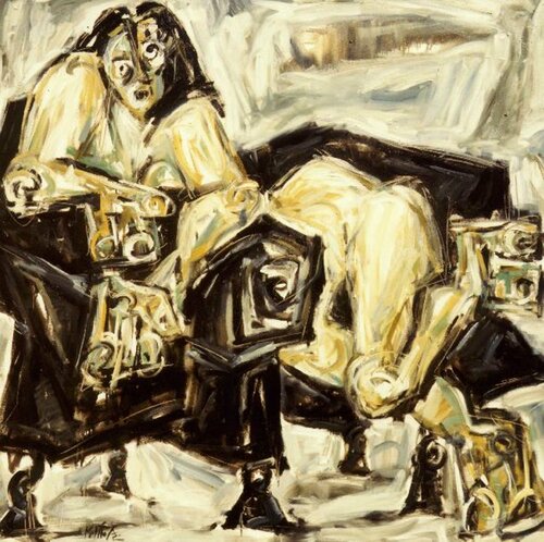017-Desnudo sobre sillón negro van Carlos Montoya, Schilderij te koop op Singulart