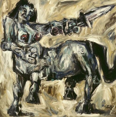 018-Centaura con espada van Carlos Montoya, Schilderij te koop op Singulart