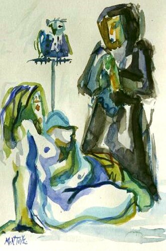 111-Desnudo con búho y monje by Carlos Montoya, Work on Paper for Sale on Singulart