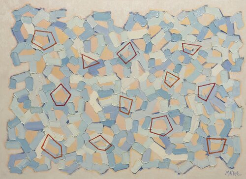 Poligonal Azul sobre cálido par Carlos Montoya, Peinture en vente sur Singulart