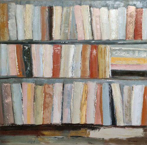 la bibliothèque rose par Sophie Dumont, Peinture en vente sur Singulart