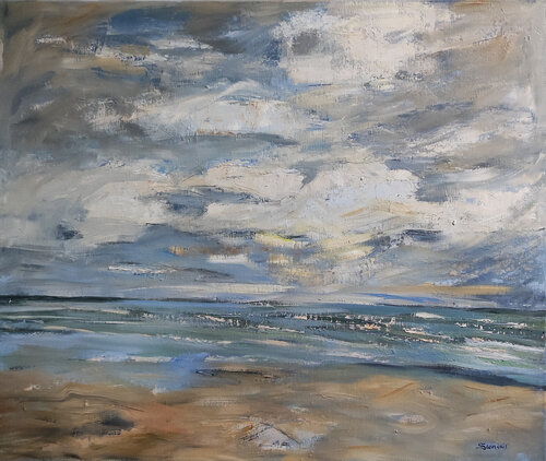 Sur la plage de Langrune par Sophie Dumont, Peinture en vente sur Singulart