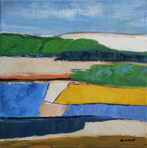 Champs colorés par Sophie Dumont, Peinture en vente sur Singulart