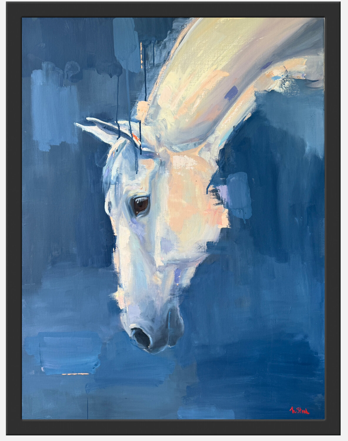他の方発送× リアリズム　馬の肖像画 シュルレアリスム油絵、馬、マーク、署名、サルバドール ダリ