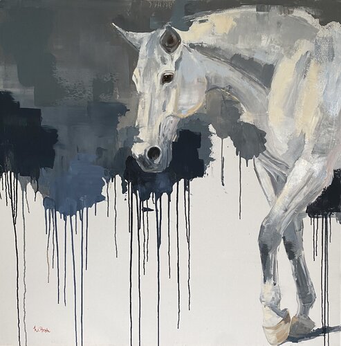 Dripping Gray #5 van Weatherly Stroh, Schilderij te koop op Singulart