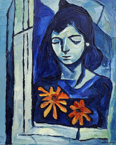 Blue Offering by Christos Baloukos, Painting for Sale on Singulart