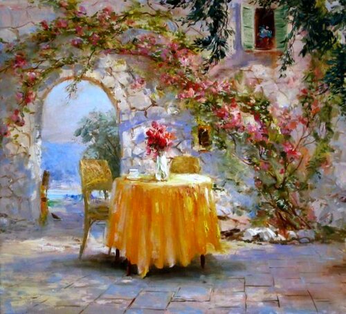 A table for a couple in love. van Lara Vald, Schilderij te koop op Singulart