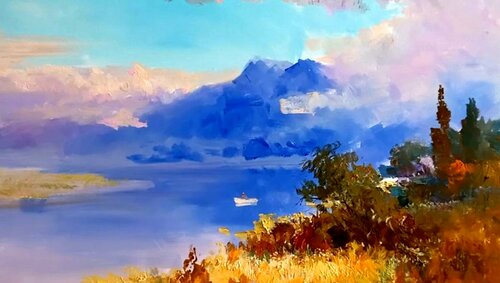 Blue mountains. by Lara Vald, Painting for Sale on Singulart