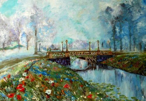 Foggy morning in the old park. di Lara Vald, Pittura in vendita su Singulart