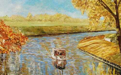 Autumn trip through the canals. by Lara Vald, Painting for Sale on Singulart