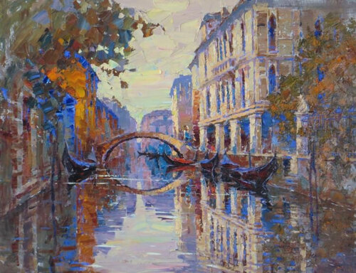 Evening canals of Venice. de Lara Vald, Pintura a la venta en Singulart