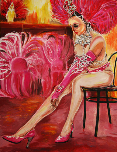 Actress Moulin Rouge before the evening show. di Lara Vald, Pittura in vendita su Singulart