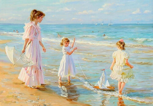 Games on the beach. van Lara Vald, Schilderij te koop op Singulart