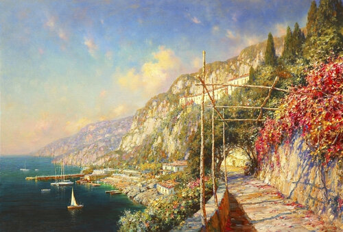 Old terrace over the sea. von Lara Vald, Malerei kaufen auf Singulart