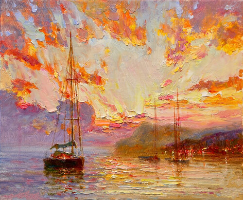 Sunrise over the sea. by Lara Vald, Painting for Sale on Singulart
