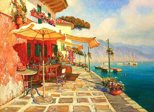 Cafe at the yacht pier. Lara Vald
