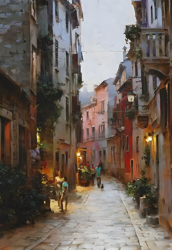 Shopping in the old town. by Lara Vald, Painting for Sale on Singulart