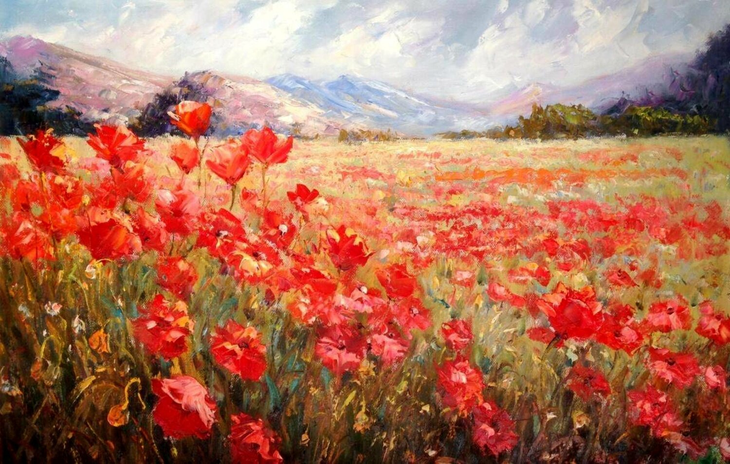 Meadow of blooming poppies. Lara Vald Originalgemälde zu verkaufen