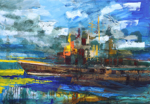 “A vessel navigating the ocean.” van Mariam Dashtoyan, Schilderij te koop op Singulart