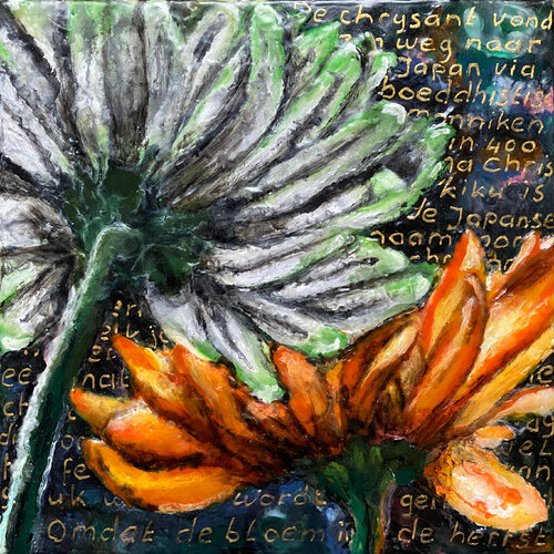 Chrysanthemum 02 | Encaustic Art van Elise Eekhout, Schilderij te koop op Singulart
